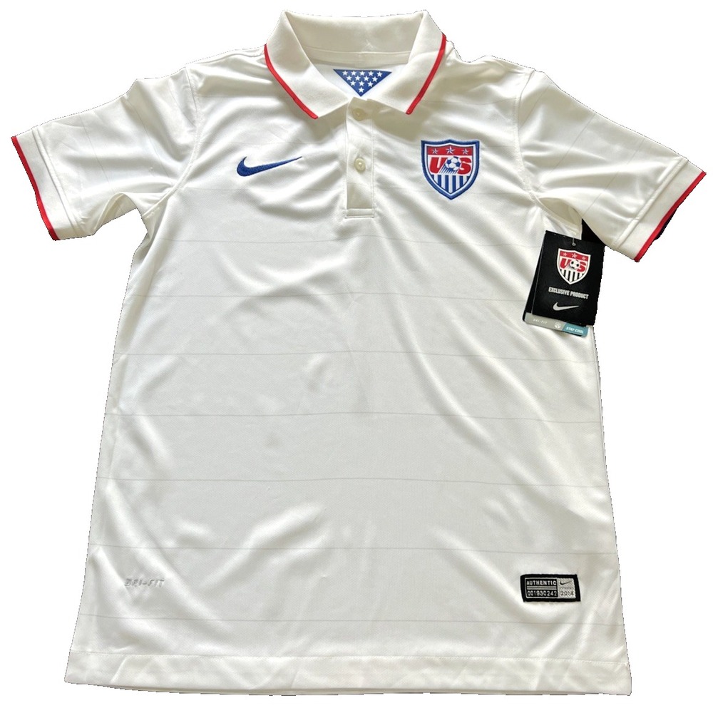 Nike USA Youth Medium Home Jersey 2014 World Cup White Soccer Polo Style Shirt M